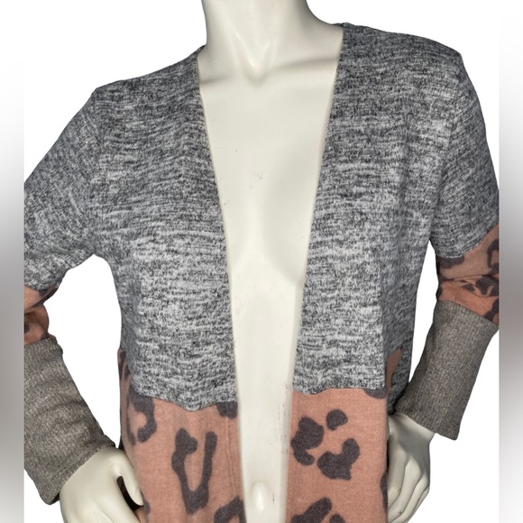 A.GAIN Gray, Brown & Black Leopard Animal Print Cardigan Duster Kimono - Picture 4 of 10